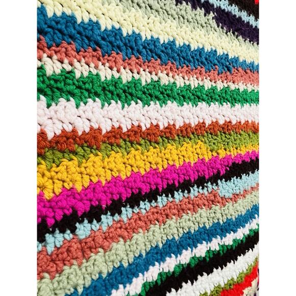 Vtg Rainbow Afghan Crochet Blanket Handmade Cottagecore Scalloped Edge Boho Prid - Picture 4 of 11